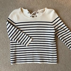 Loft Navy & White Striped Tie-Back Sweater
